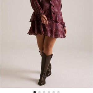 torrid Burgundy Floral Long Sleeve Ruffle Mini Dress